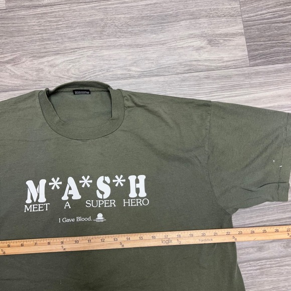 Vintage 80s Mash Parody Blood Drive Promo Shirt Mens L M Green Single‎ Stitch - Picture 6 of 8